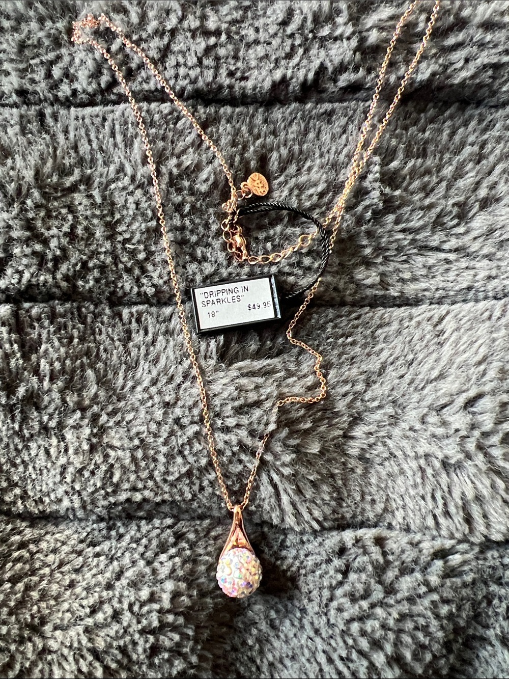 Sparkling Rose Gold Teardrop Pendant Necklace